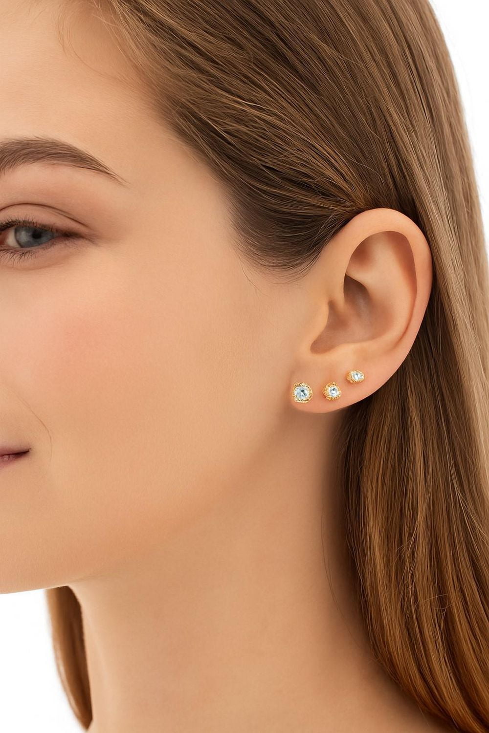 Luxury Designs Gold Plated Cubic Zirconia Stud Earring Set: 3mm, 4mm, 5mm