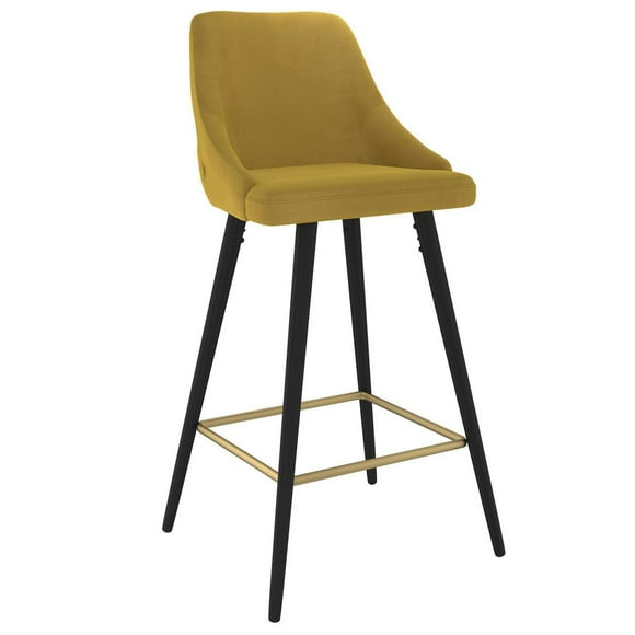 Set of 2 Modern Velvet & Metal 26'' Counter Stool in Mustard