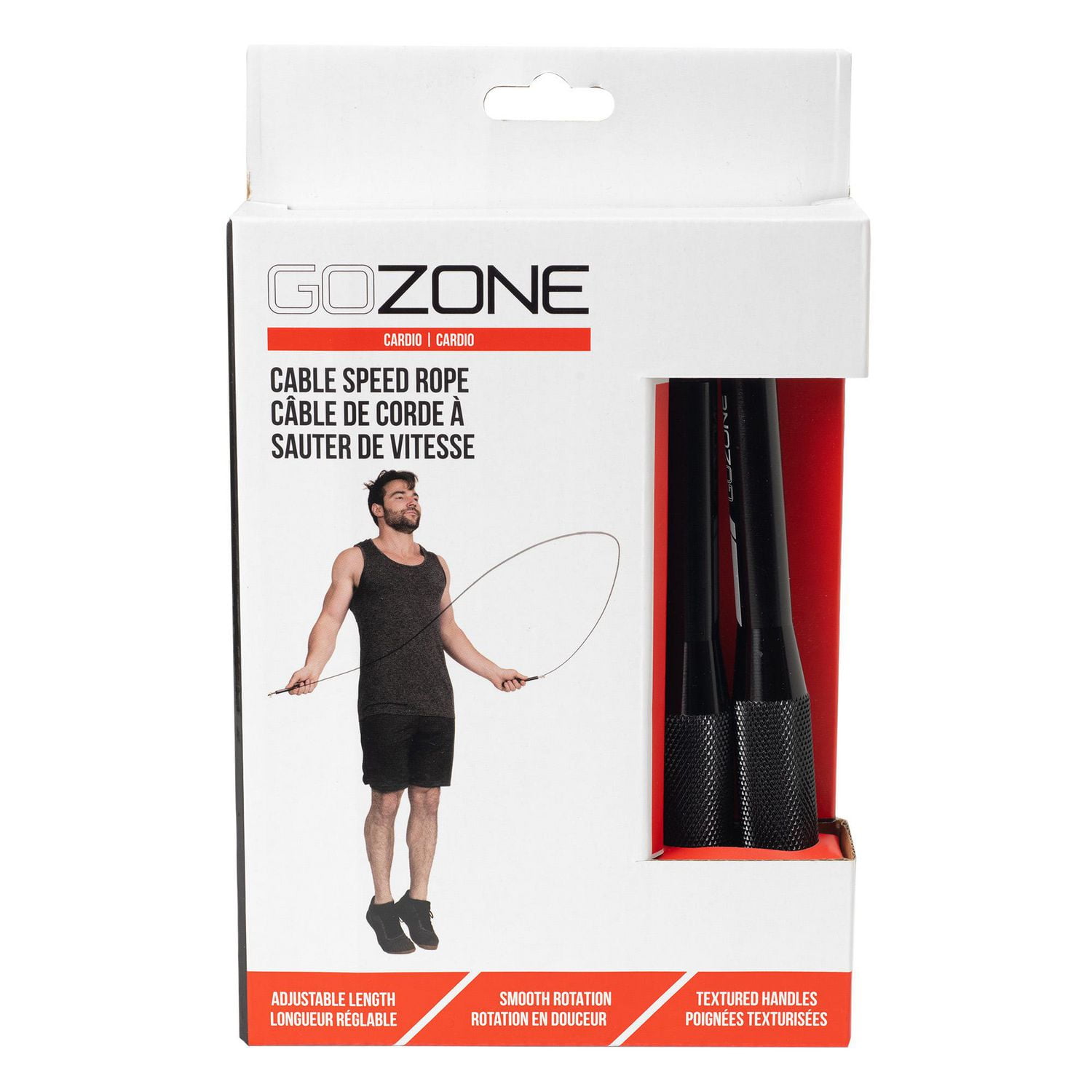 GoZone Cable Jump Rope – 9' – Black, Textured handles 