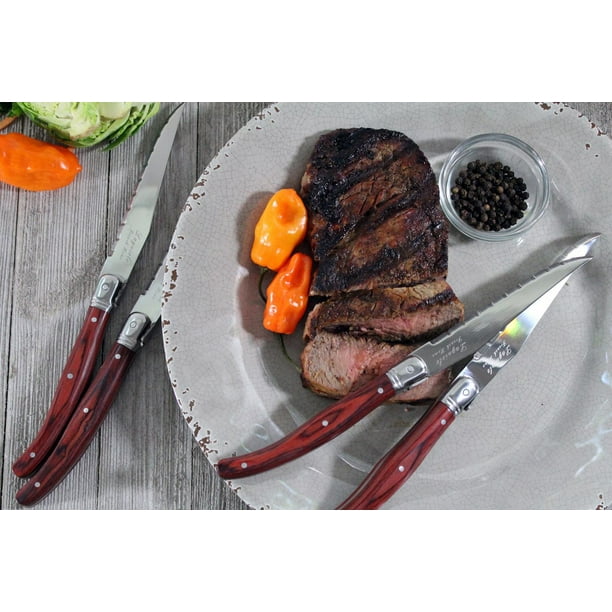 Ens 6 couteaux à steak Laguiole par Trudeau- Manches bruns