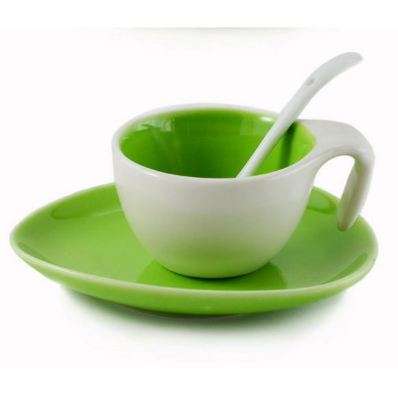 Vert Clair Tasse à expresso et soucoupe avec cuillère, ens.de 6