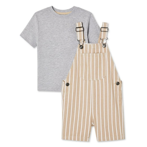 Claire & Charlie Toddler Boys Blue Stripe Seersucker Shortall - Applique Super Heroes