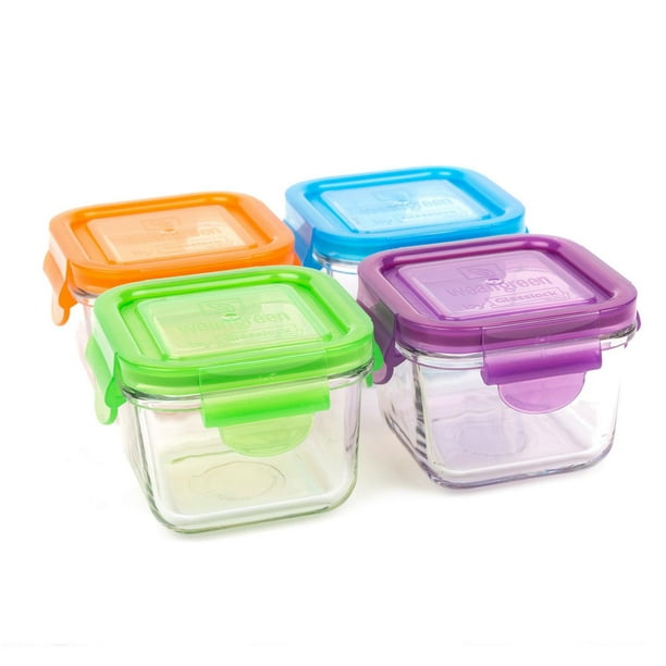 Wean Green - Snack Cube Garden Set - Verre Trempé Sans BPA Bébé Enfants Adultes Conteneurs De Stockage De Nourriture (Paquet De 4)