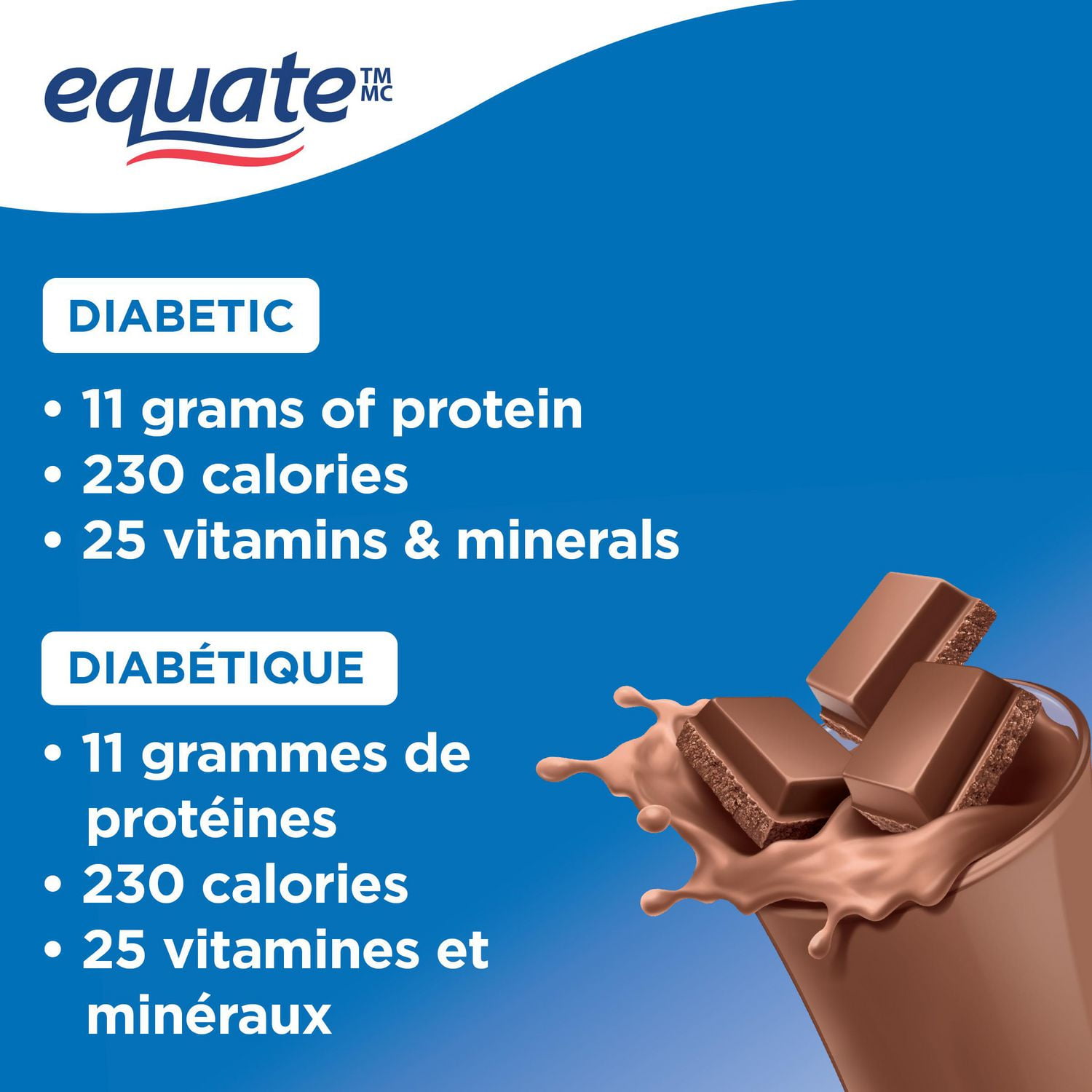 Substitut de repas diabétique au chocolat Equate 6 x 237 ml