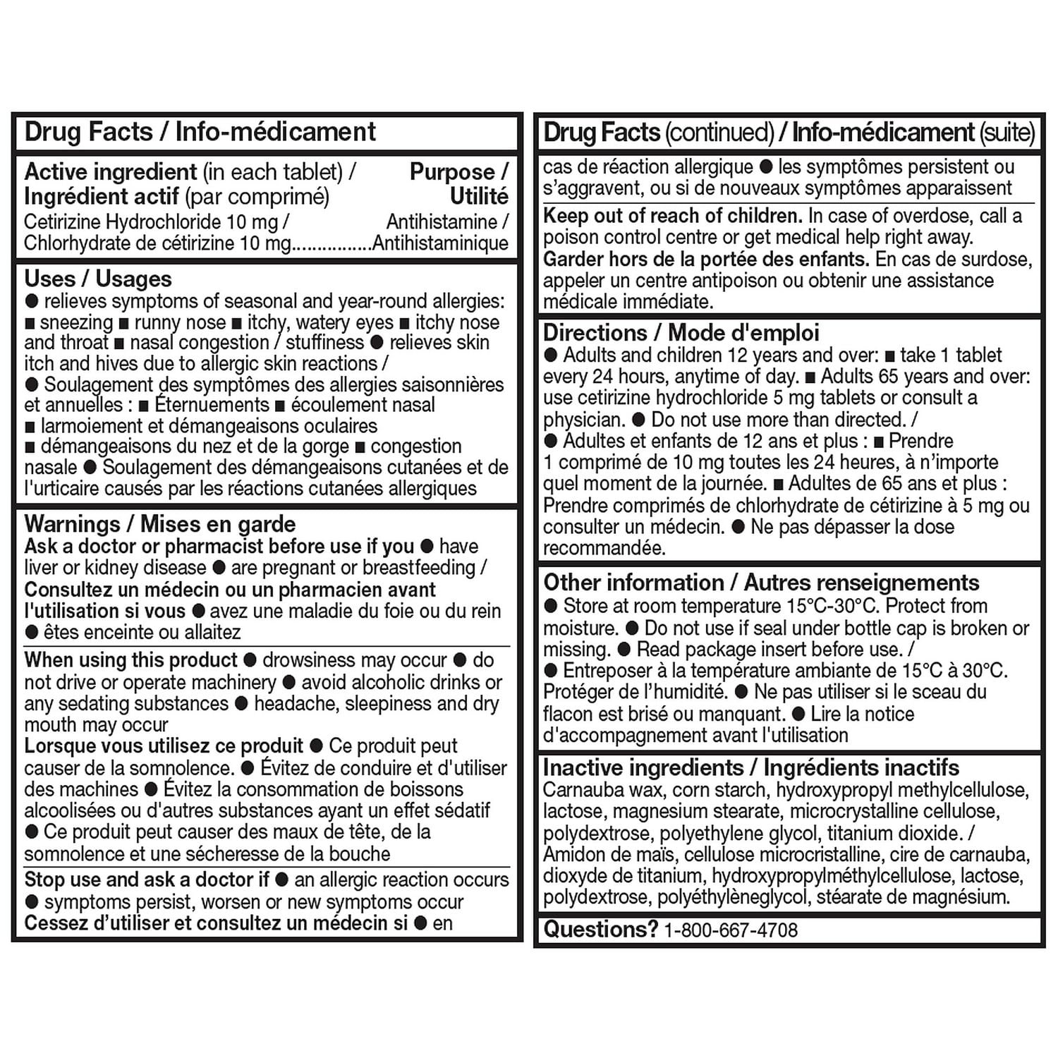 Soulagement des allergies, Comprimés de cétirizine, 10 mg, Extra fort Equate