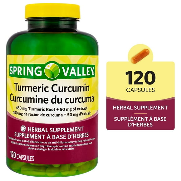 Spring Valley Turmeric Curcumin, 450 Mg Turmeric root+50mg of extract, 120 capsules
