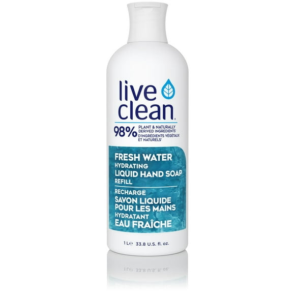 Recharge savon liquide hydratant pour les mains Live Clean Eau Fraîche 1 L