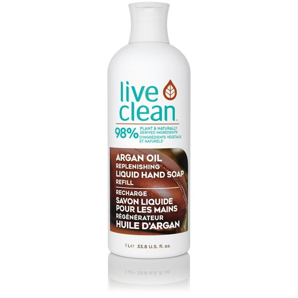 Recharge savon liquide pour les mains Live Clean huile d'argan 1 L, Recharge de savon pour les mains