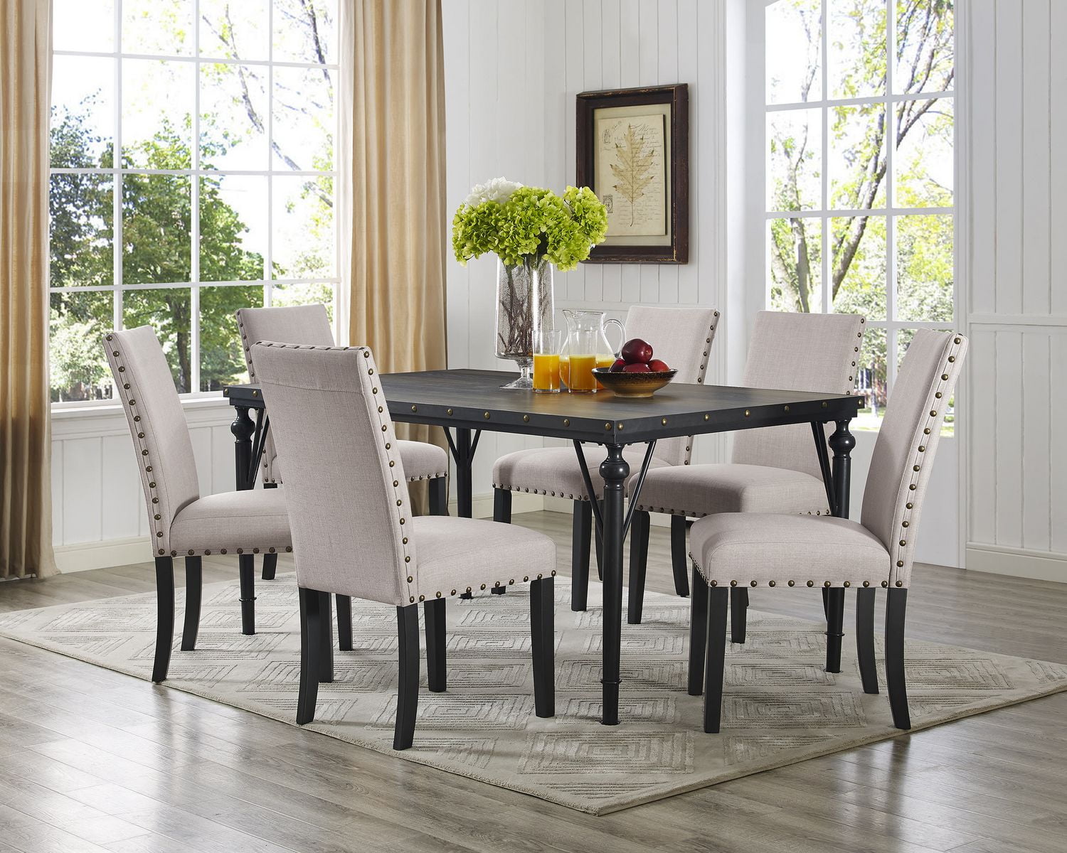 Brassex Inc Arianna 7-Piece Dining Set, Table + 6 Chairs, Beige