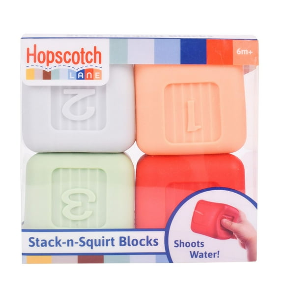 Hopscotch Lane Stack-N-Squirt Bath Blocks - 4 Pack | Baby and Toddler 6 Months and Older, Unisex, Stack-N-Squirt Bath Blocks