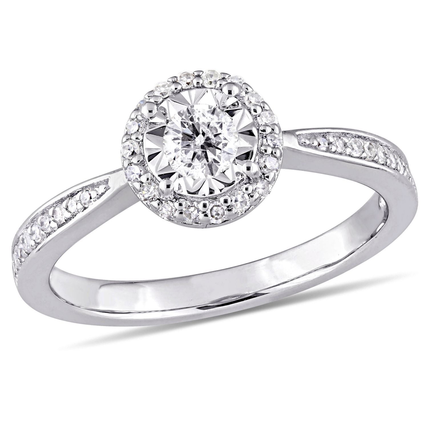 Bague de fiançailles auréole Miabella avec diamants 1/3 CT poids total en argent sterling