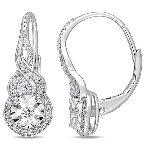 Boucles d'oreille torsadées de forme auréole avec diamants 1/4 CT poids total en argent sterling