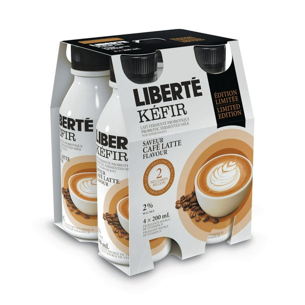 Liberté Kéfir  2% M.G.Saveur Café Latte Lait Fermenté Probiotique Non-Effervescent Édition Limitée