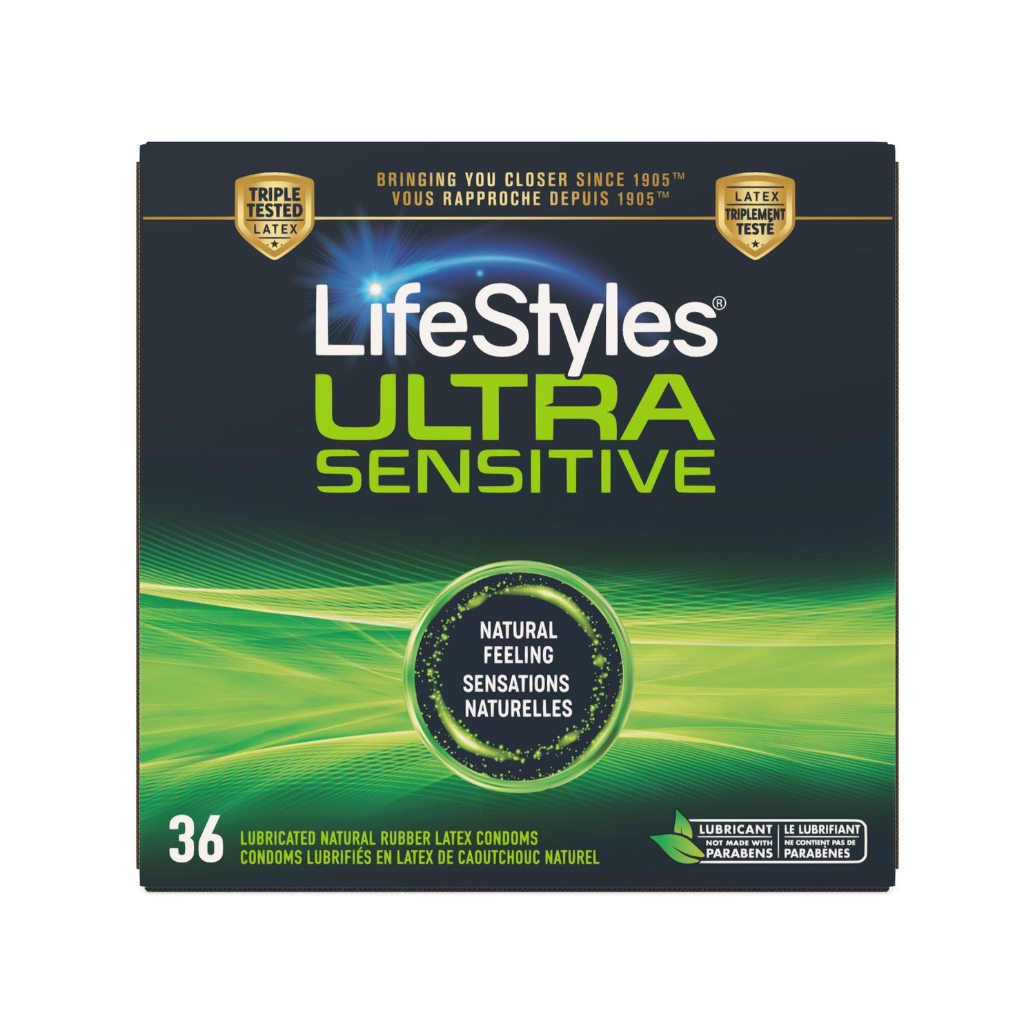 Préservatifs en latex de caoutchouc naturel ultra sensibles LifeStyles, 36 unités