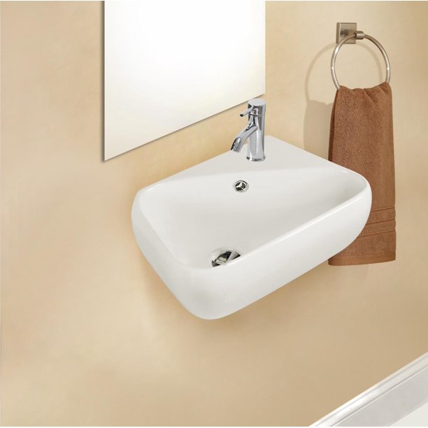 American Imaginations 17.5-in. W Wall Mount White Vessel Set for 1 Hole Right Faucet