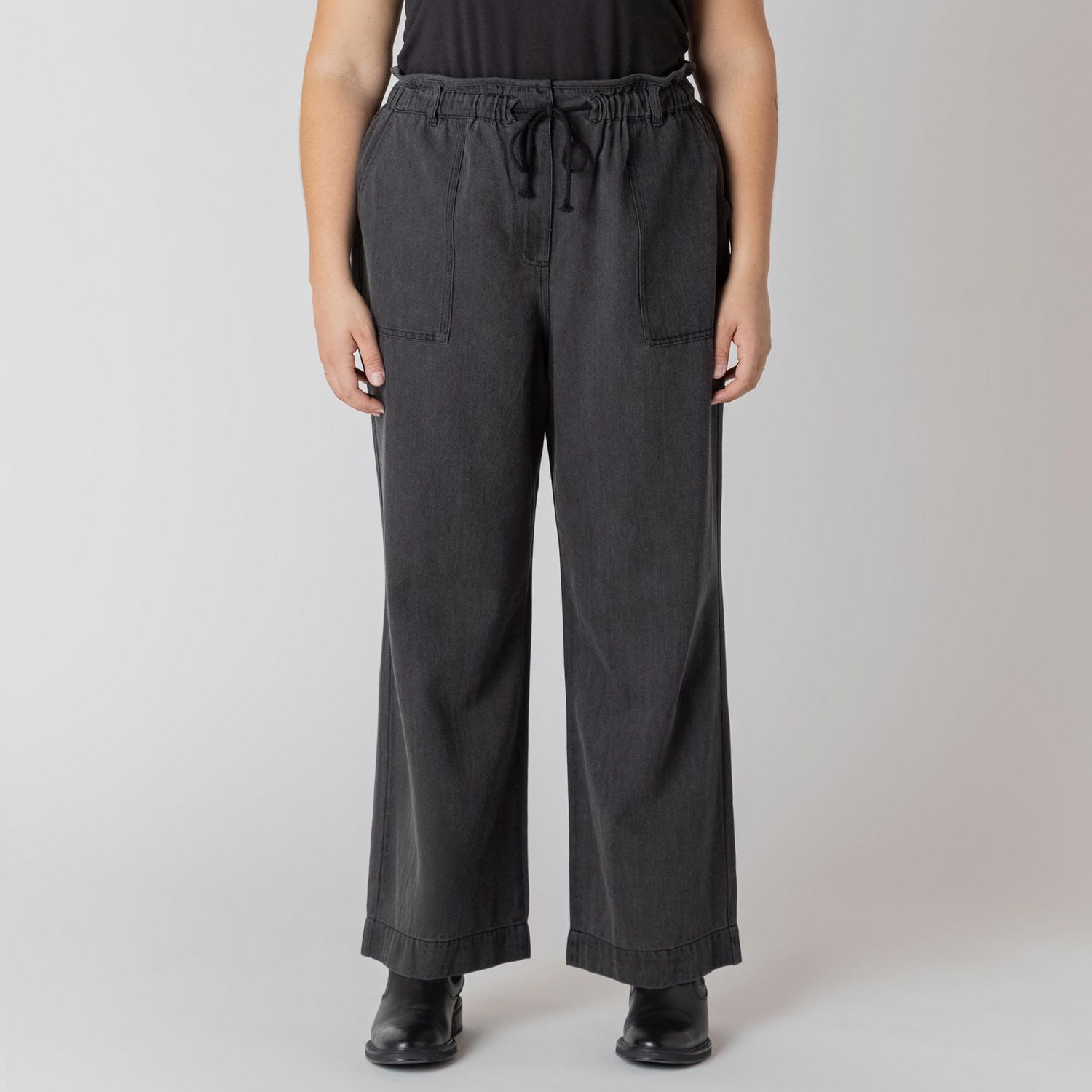 Devoted straight leg denim pants with elastic waist