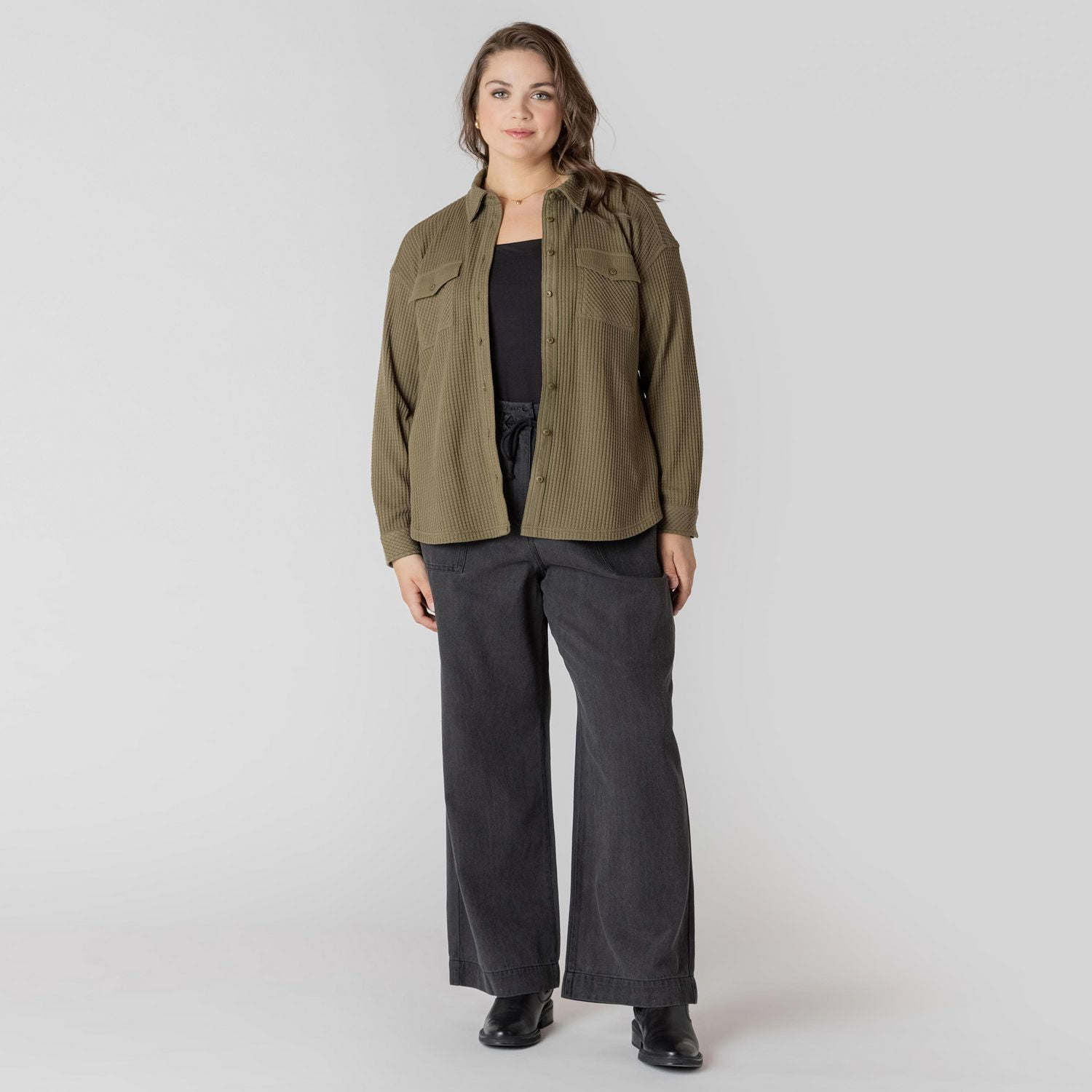 Devoted straight leg denim pants with elastic waist