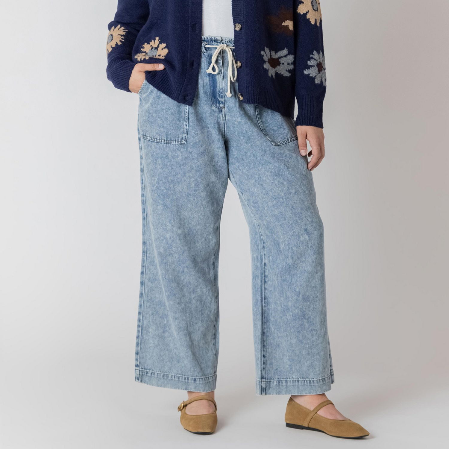 Devoted Pantalon en denim droit avec taille élastique