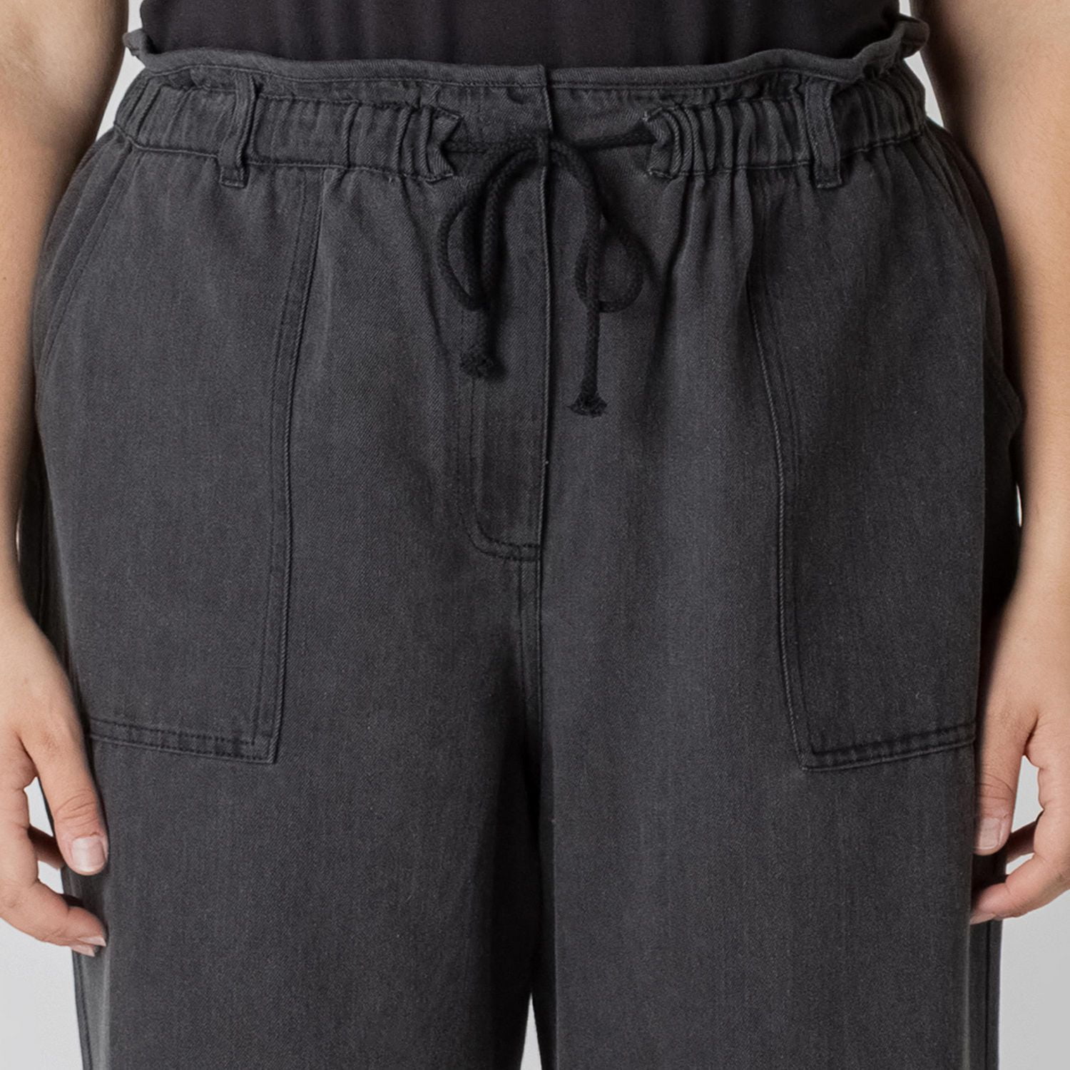 Devoted straight leg denim pants with elastic waist