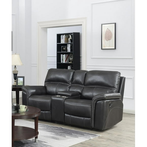 K-LIVING LOUSIANA LEATHAIRE POWER RECLINER LOVESEAT WITH CONSOLE IN GREY
