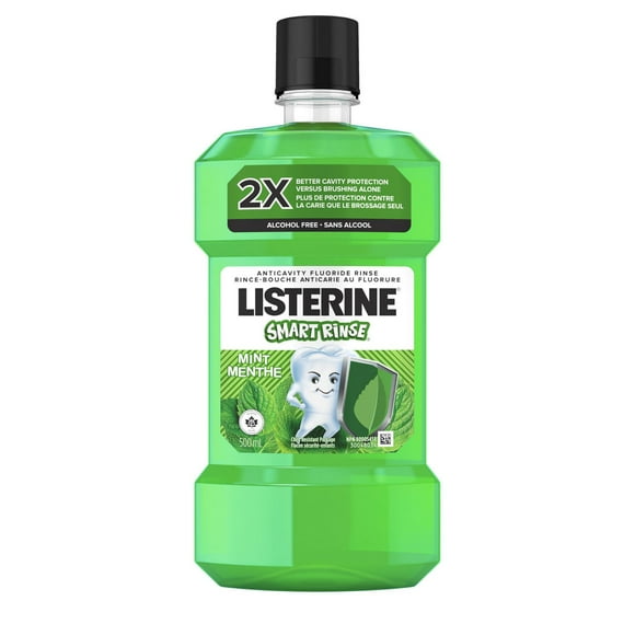 Listerine Smart Rinse, with Fluoride, Anticavity, Alcohol-Free, Kids Mouthwash, 500 mL, Mint