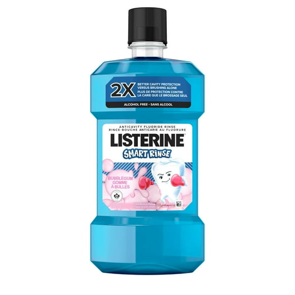Listerine Smart Rinse Bubble Gum, Kids Mouthwash, Anticavity Fluoride rinse, Alcohol-Free, 500 mL