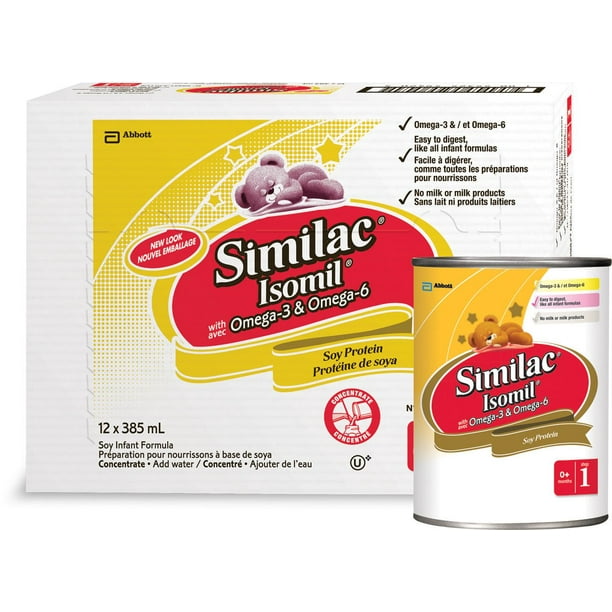 Similac Isomil avec oméga-3 et oméga-6, en liquide concentré, emballage de 12 boîtes de 385 mL