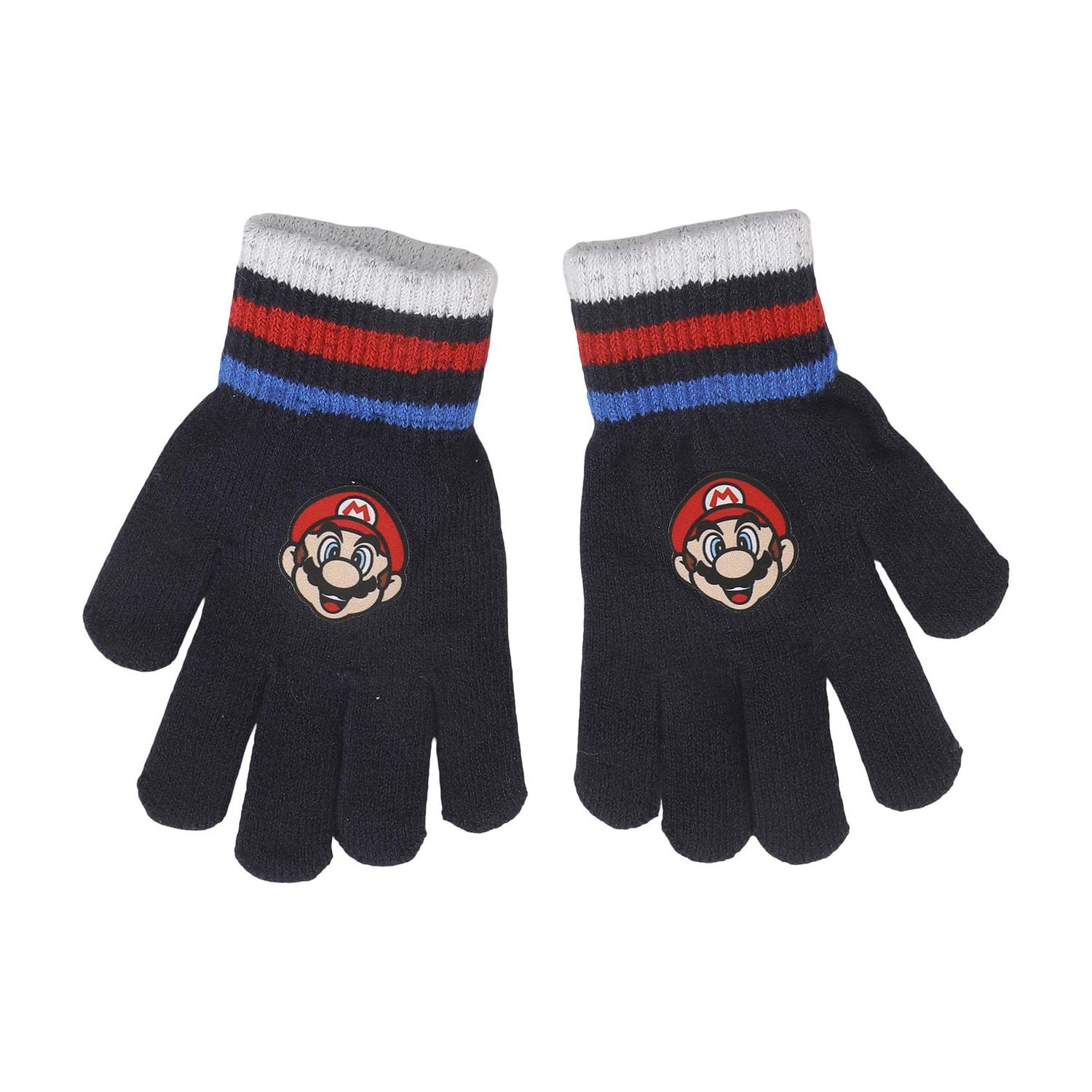 Super Mario Striped Knit Hat and Gloves Set