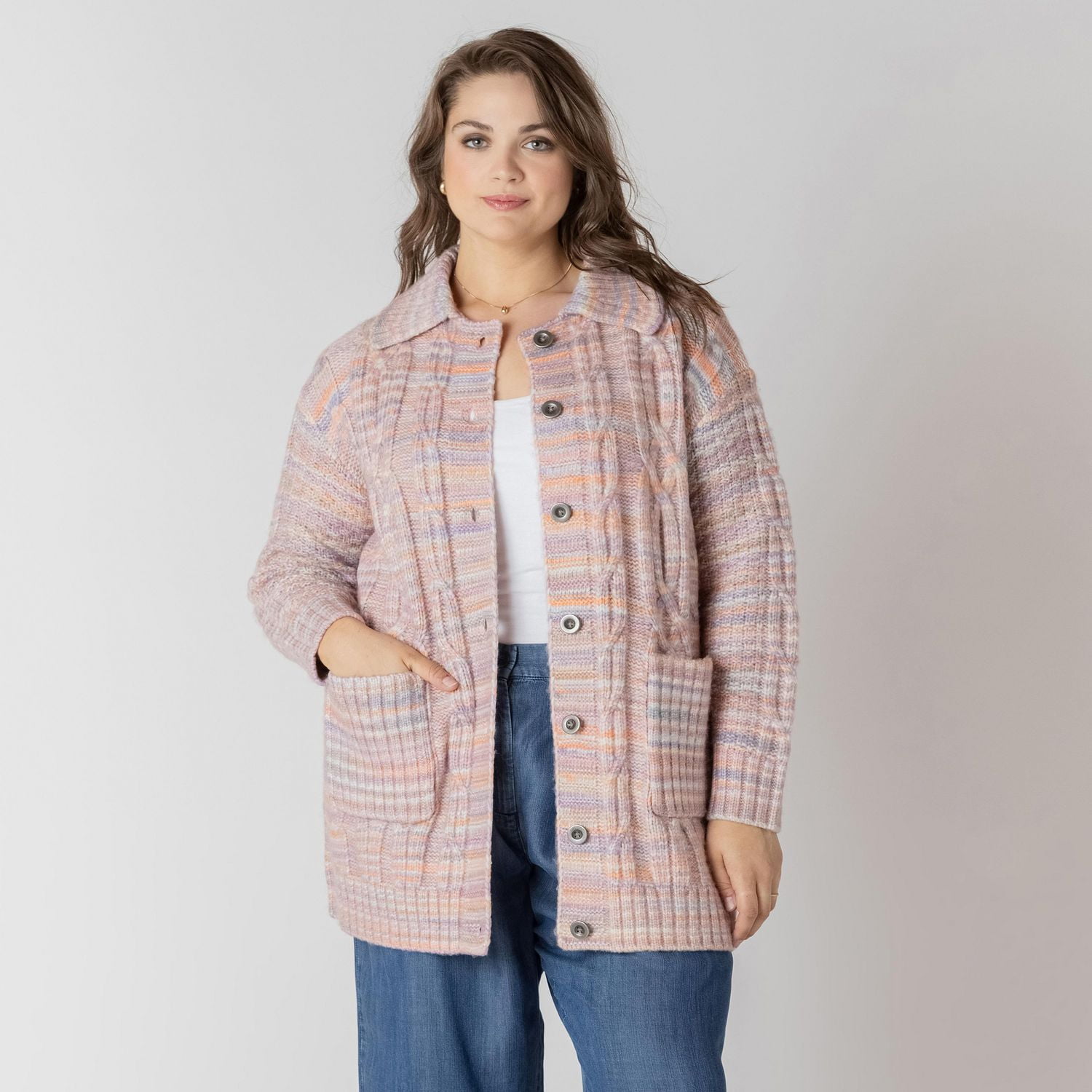 Devoted long sleeve button up cable knit cardigan