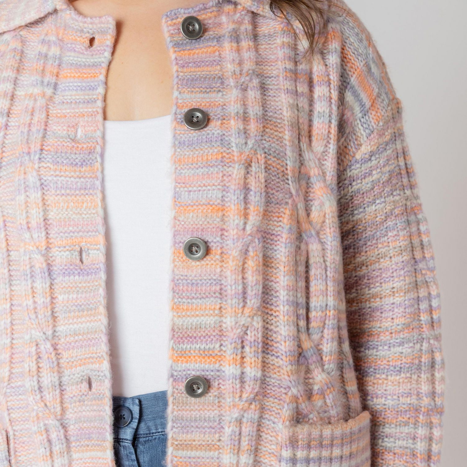 Devoted long sleeve button up cable knit cardigan