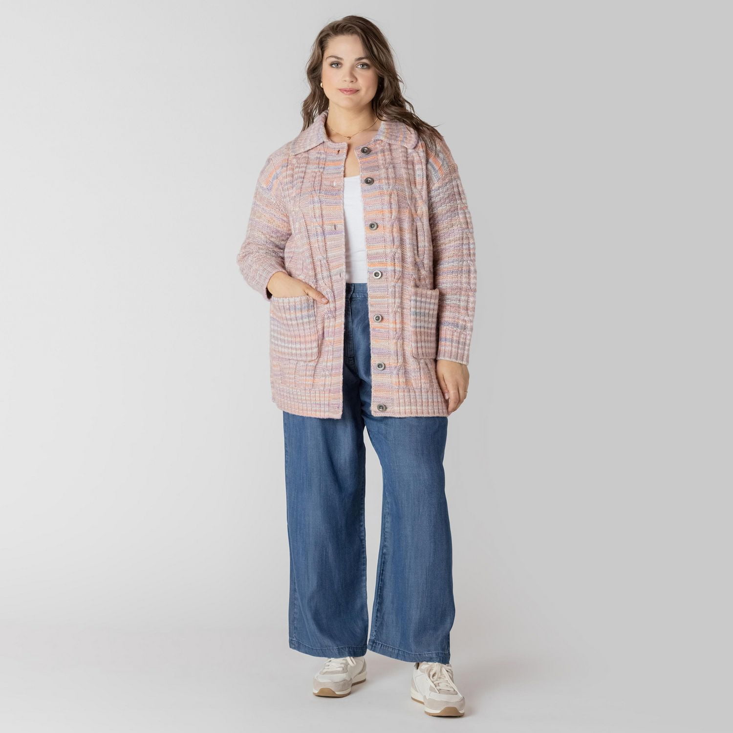 Devoted long sleeve button up cable knit cardigan