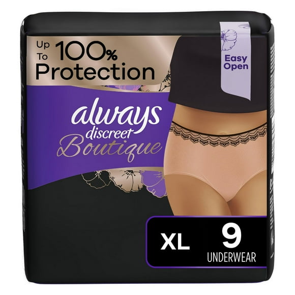 Always Discreet Boutique Incontinence and Postpartum Underwear for Women, Maximum Protection, XL, Rosy