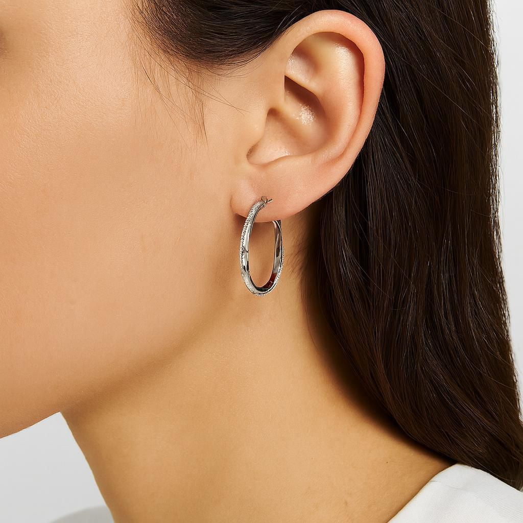 Luxury Designs Rhodium Plated Double Twisted Hoop with Diamond Cut
