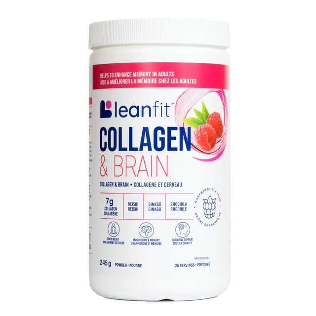 LEANFIT COLLAGEN & BRAIN™ Raspberry – Collagen + Reishi + Ginkgo + Rhodiola – 245g Container