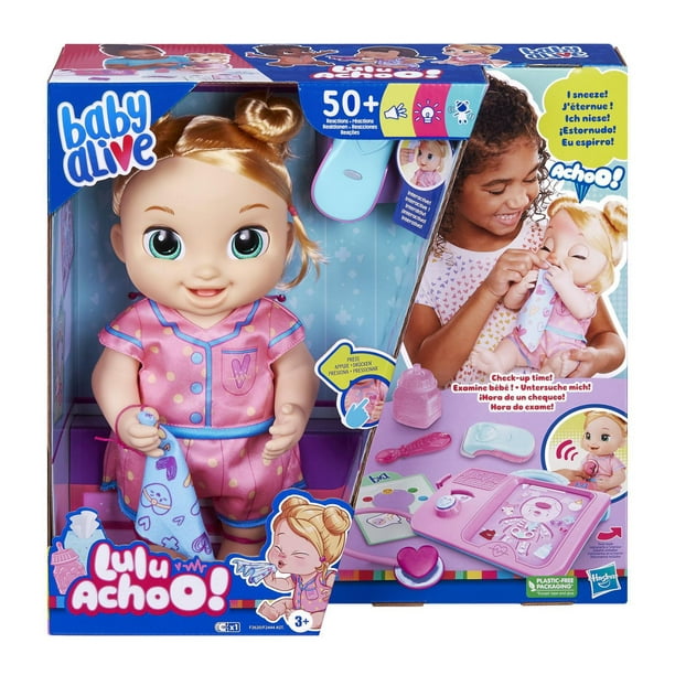 Baby Alive poupée Lulu Achoo, poupée interactive de 30 cm avec sons,  lumières, mouvements et accessoires, cheveux blonds, enfants, dès 3 ans