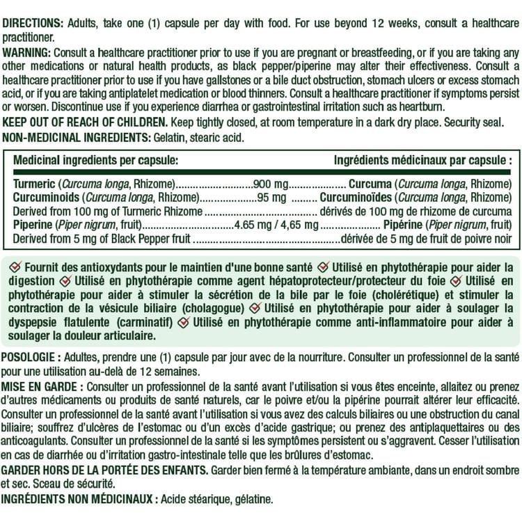 NATURE'S BOUNTY Curcumine du curcuma avec poivre noir, 1 000 mg, antioxydant, soulage les articulations et aide la digestion, capsules 90 paquet