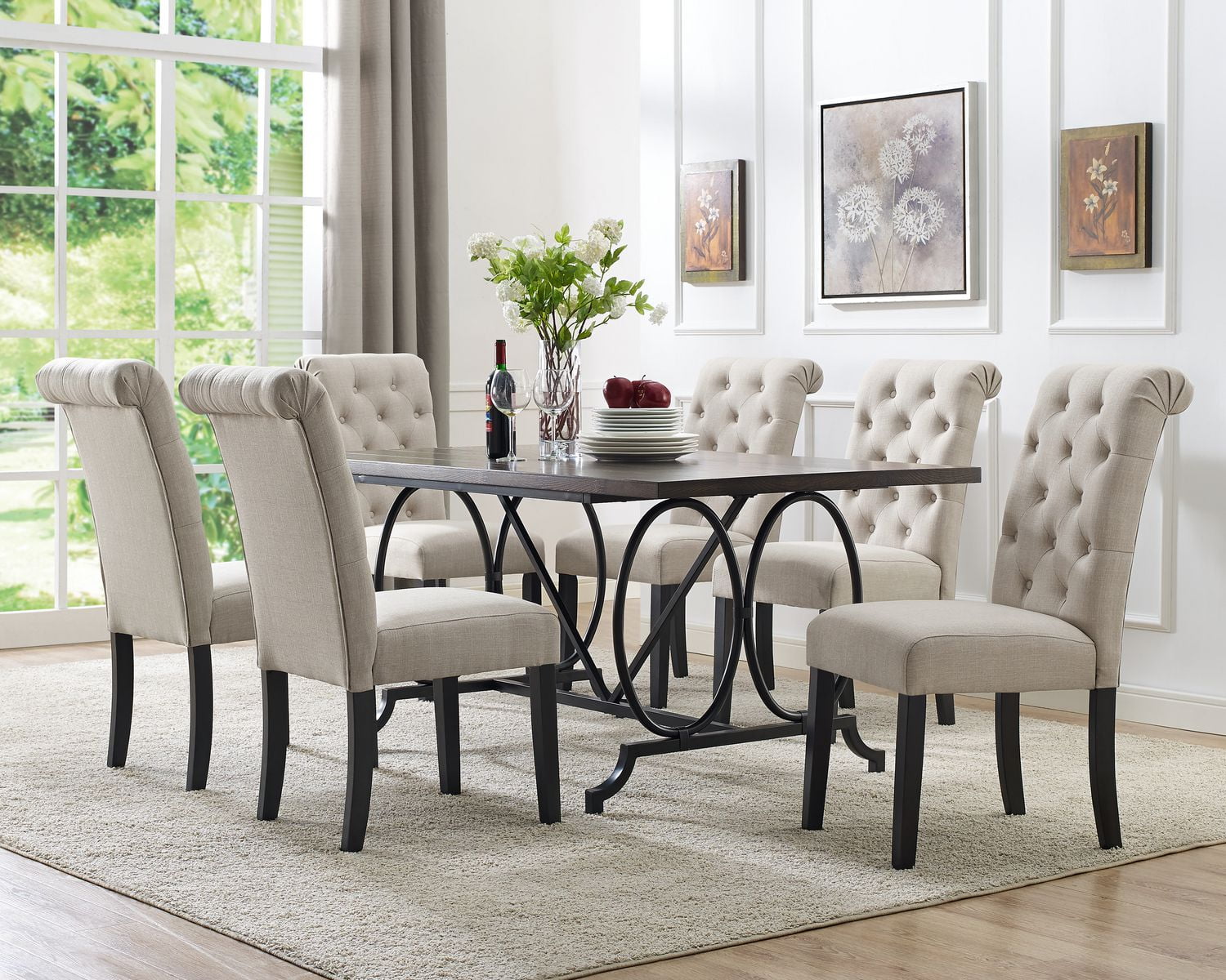 Brassex Inc Soho 7Piece Dining Set, Table + 6 Chairs, Beige  Walmart