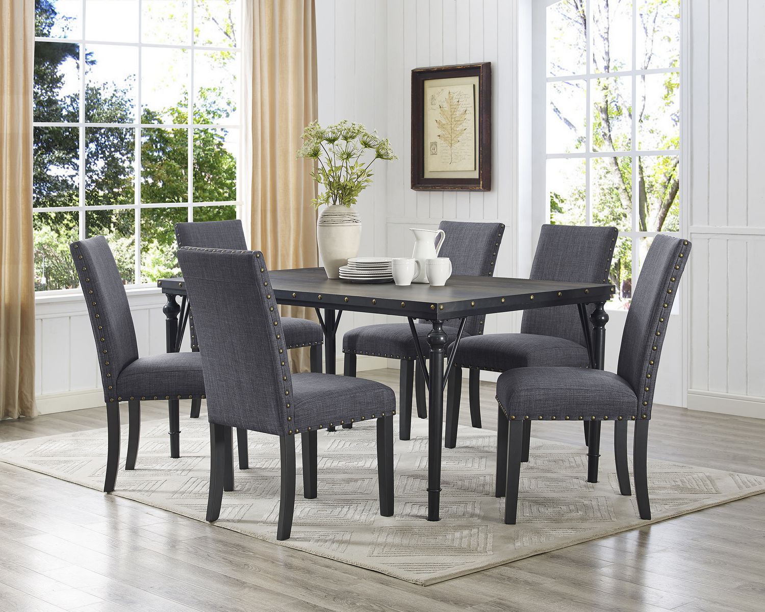 Brassex Inc Arianna 7-Piece Dining Set, Table + 6 Chairs, Grey