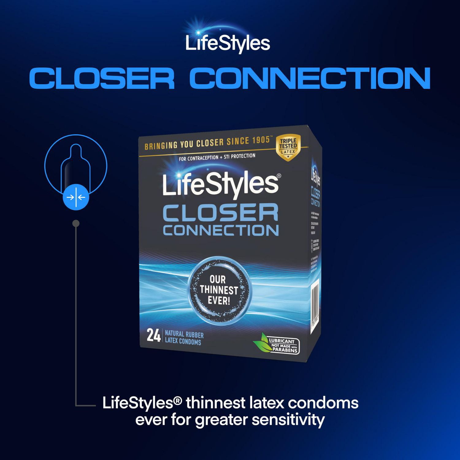 LifeStyles Closer Connection Ultra Thin Natural Rubber Latex Condoms, 24 Count