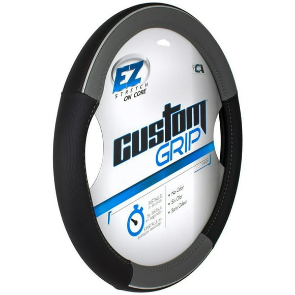 Custom Grip Black and Grey Chrome Accent Steering Wheel Cover