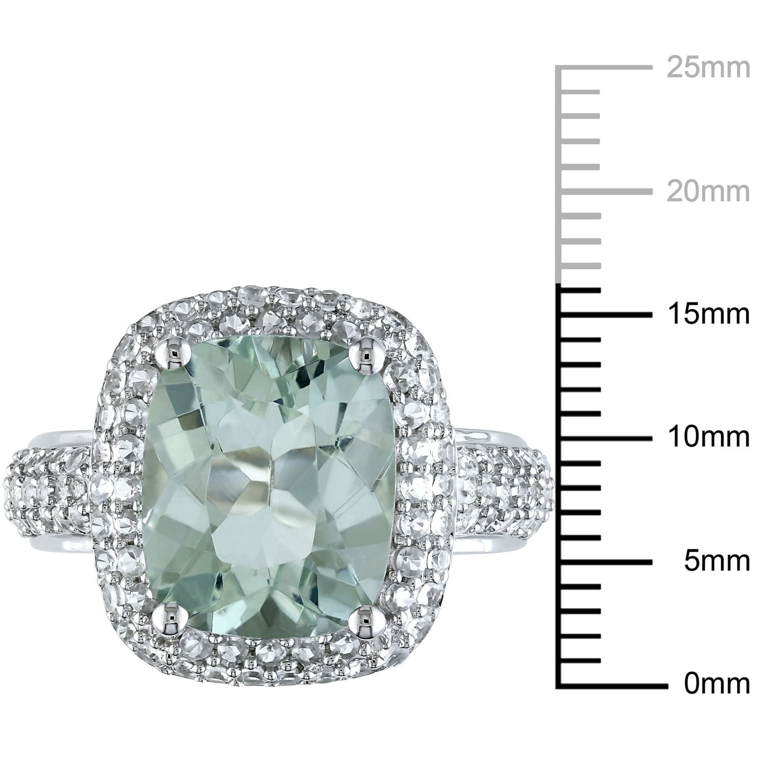 Tangelo 6 Carat T.G.W. Green Amethyst And Created White Sapphire Sterling Silver Double HALO Cocktail Ring