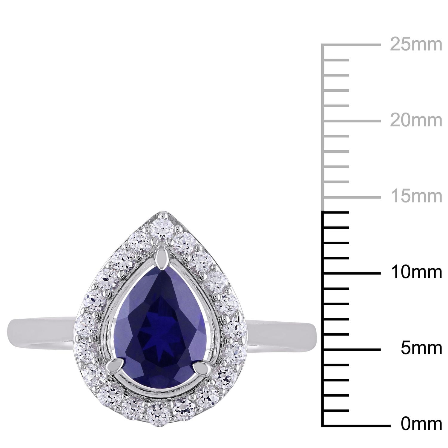 Tangelo 2-1/5 Carat T.G.W. Created Blue And White Sapphire Sterling Silver HALO Teardrop Ring