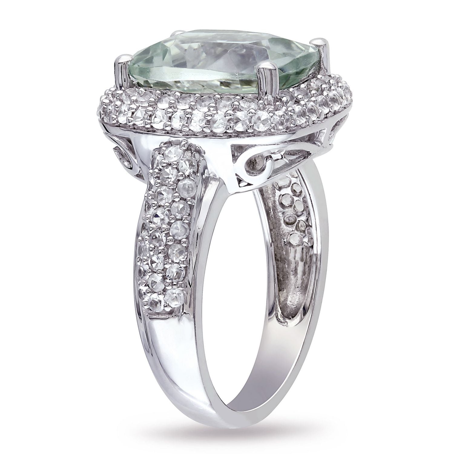 Tangelo 6 Carat T.G.W. Green Amethyst And Created White Sapphire Sterling Silver Double HALO Cocktail Ring