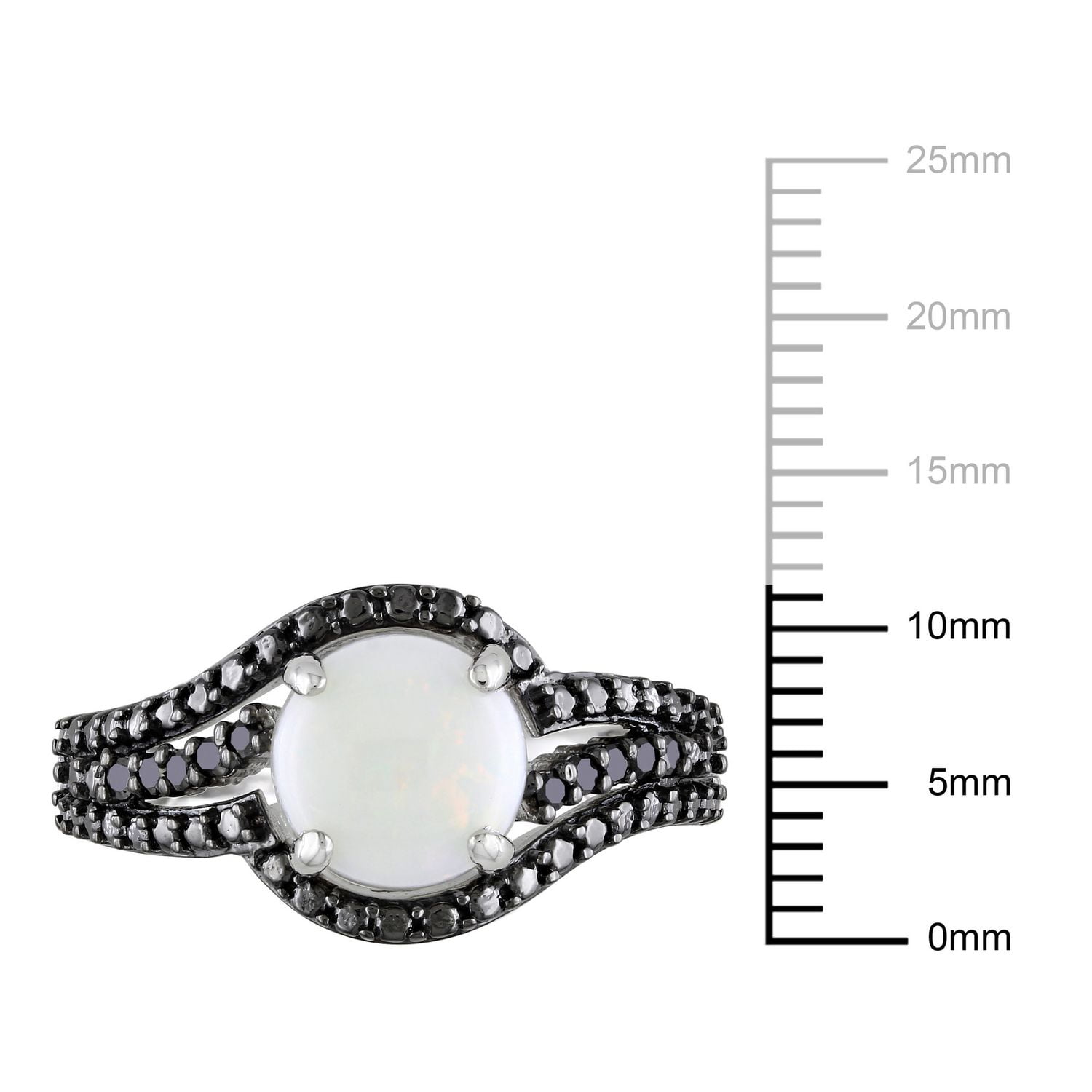 Bague cocktail Asteria avec opale 1-1/4 CT PBT et diamants noirs 1/10 CT poids total en argent sterling