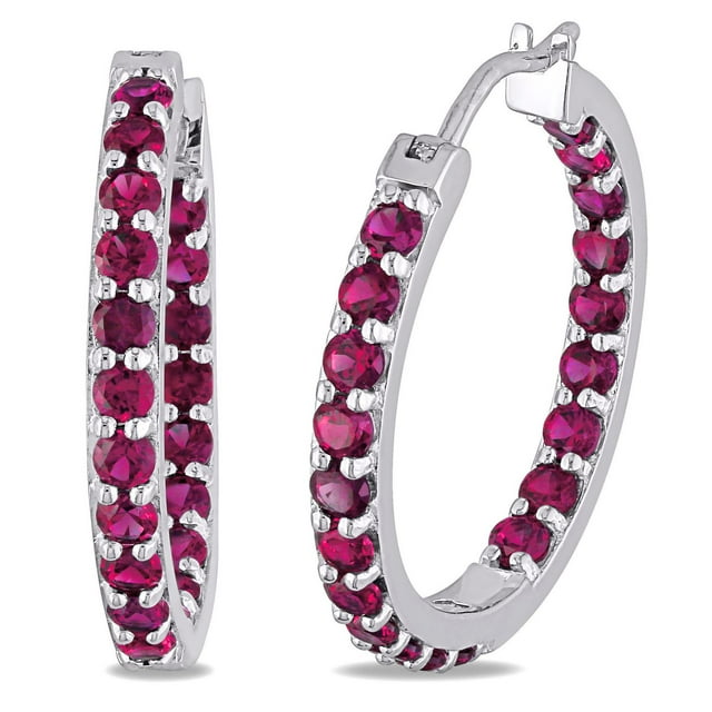 Tangelo 3-1/5 Carat T.G.W. Created Ruby Sterling Silver Hoop Earrings