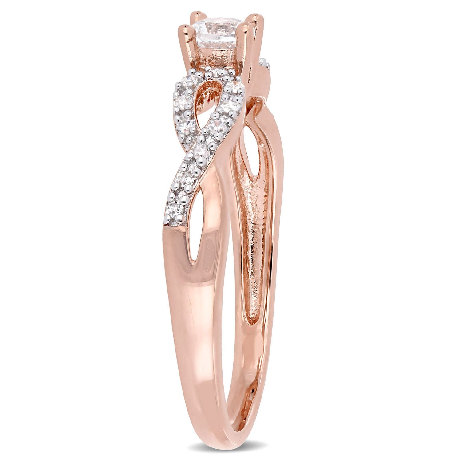 Miabella 1/4 Carat T.G.W Created White Sapphire And 1/10 Carat T.W. Diamond Rose-Plated Sterling Silver Promise Ring
