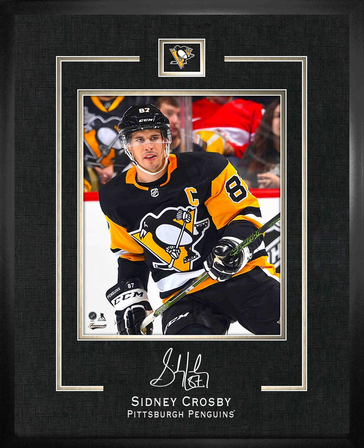 Sidney Crosby - Signed & Framed 8x10 Etched Mat Penguins 2017 Raising Cup  Close-up - NHL Auctions