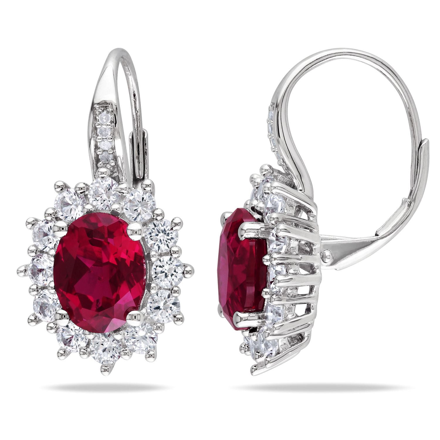 Tangelo 8 Carat T.G.W. Created Ruby And White Sapphire Diamond-Accent Sterling Silver HALO Earrings