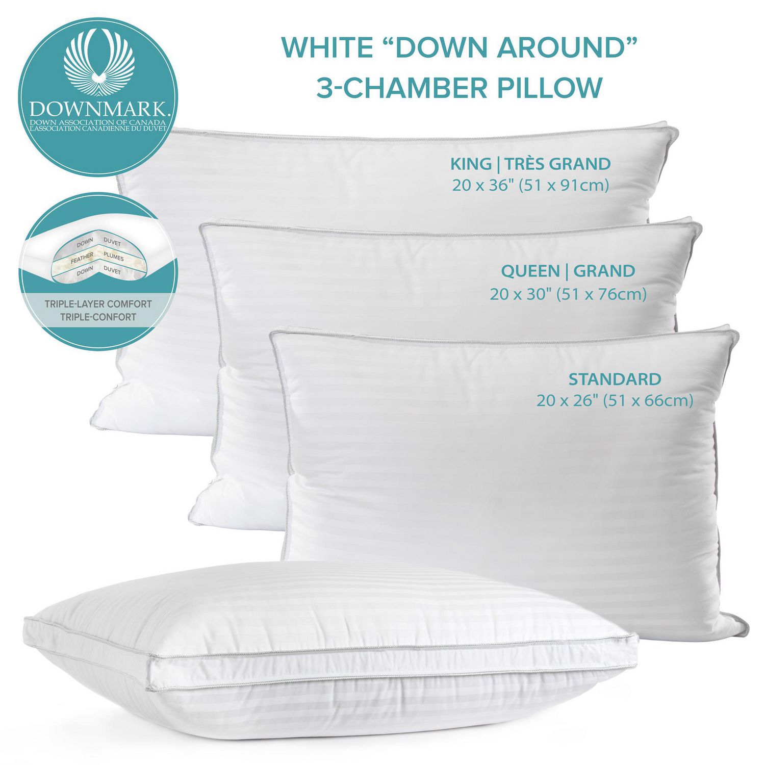 Ivory Park DownAround 3Chamber Pillow, Standard Walmart Canada