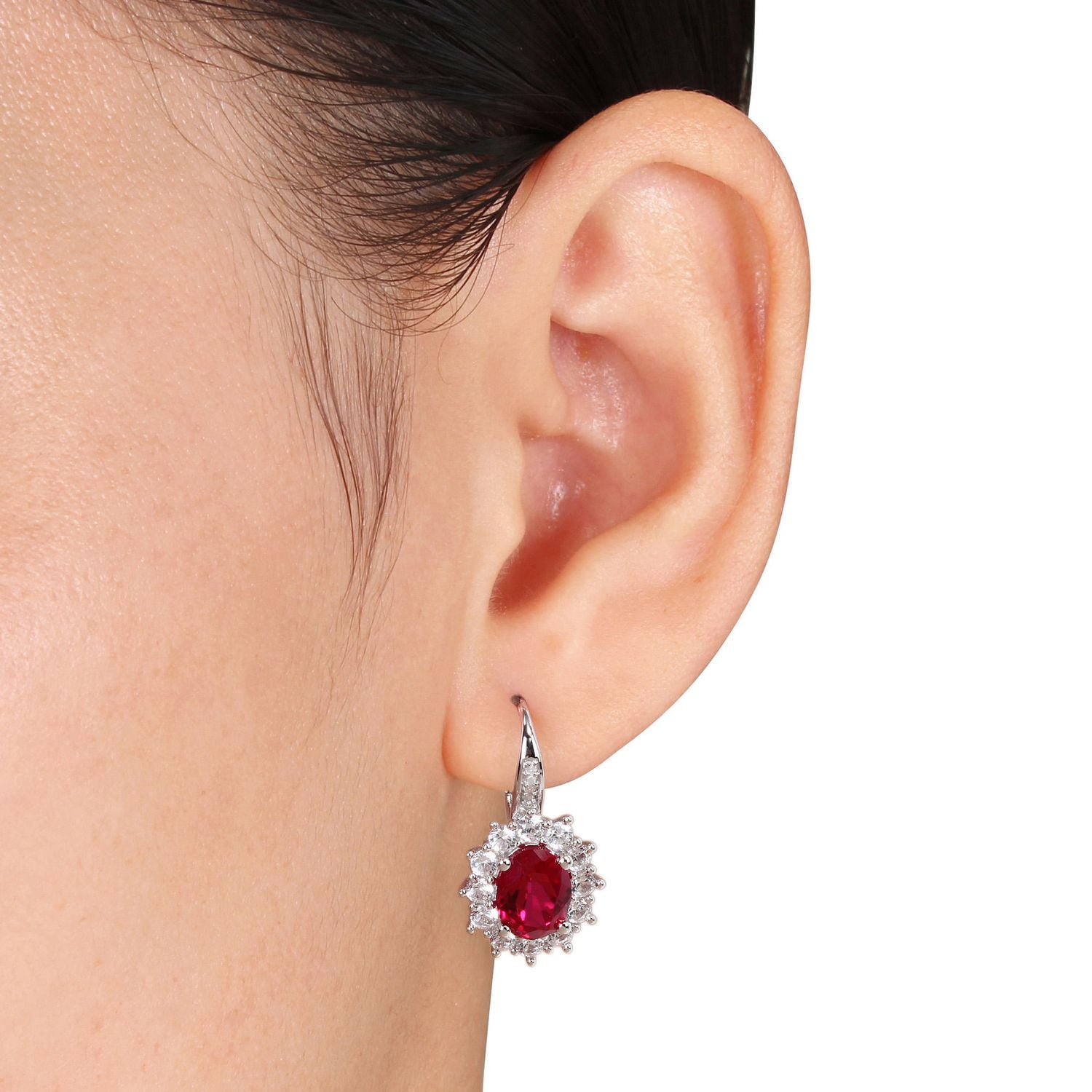 Tangelo 8 Carat T.G.W. Created Ruby And White Sapphire Diamond-Accent Sterling Silver HALO Earrings